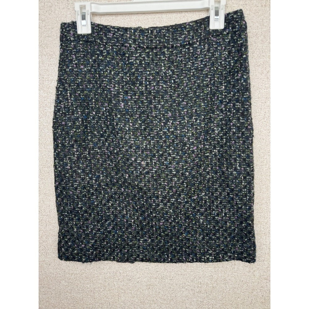 J.Crew Vintage Y2K Green Tweed Boucle Pencil Skirt 4 Wool Mohair Lined Slit